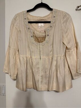 Tracy Reese Cream Beaded Peplum Jacket